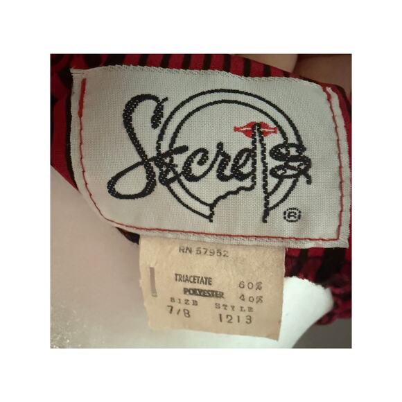 Secrets Vintage Red and Black Striped Dress 80's Size 7/8 - Picture 6 of 7